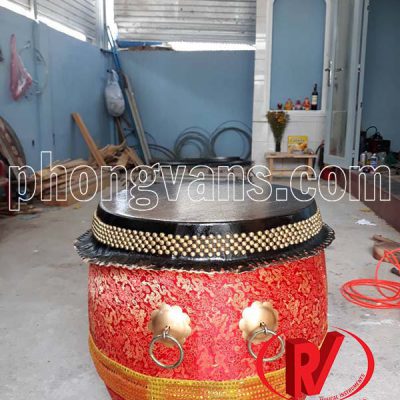 Trống lân 6 tấc bọc vải rồng đỏ đinh mũ