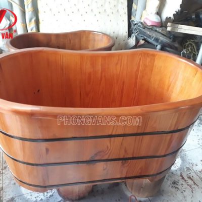 Bồn tắm gỗ thông oval màu cánh gián