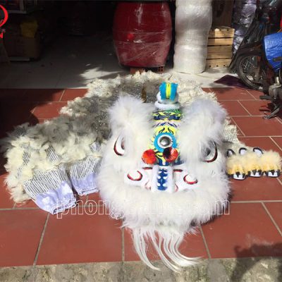 Bộ đầu múa lân lông cừu màu trắng