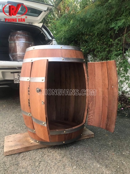 Tủ rượu thùng gỗ sồi trang trí màu cánh gián