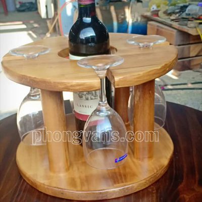 Kệ gỗ để chai rượu và ly
