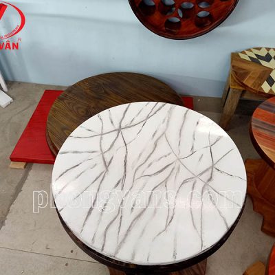 Mặt bàn gỗ thông tròn giả đá trắng