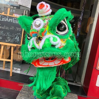 Bộ đầu lân vẽ lông nhân tạo màu xanh