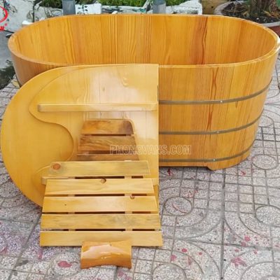 Bồn tắm xông hơi gỗ thông có nắp đậy