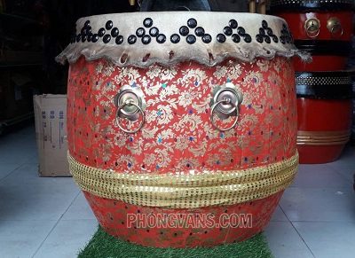 Trống múa lân Trung Quốc 6 tấc màu đỏ