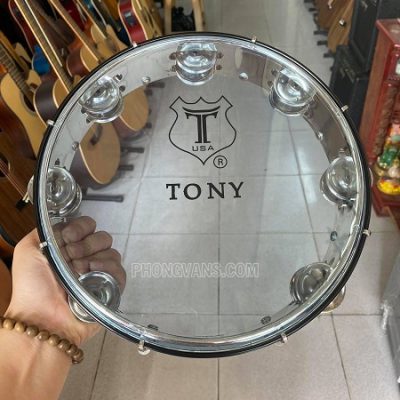 Trống lắc tay tambourine hiệu Tony mặt xanh trong